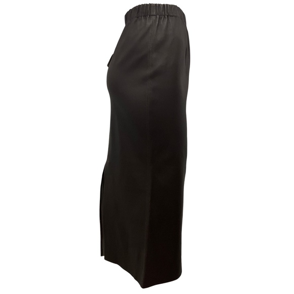 INTERDEE BROWN STRETCH LAMB LEATHER MIDI SKIRT - Picture 2 of 6
